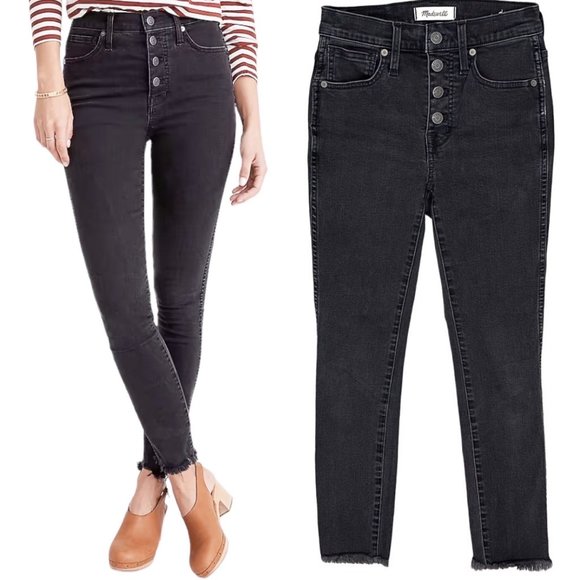 Madewell Denim - Madewell Petite 10" High-Rise Skinny Jeans Berkeley Black Exposed Button-Front